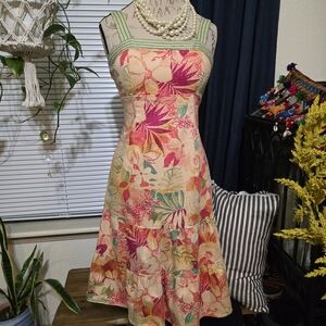 Madison Leigh tropical print sundress featuring sherbet shades of pink, green